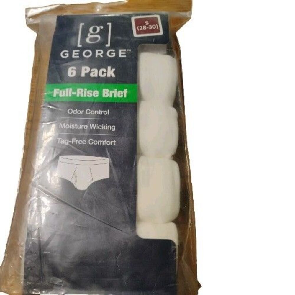 1-6 Pack Men's George Size Small 28-30 Full-Rise White Brief